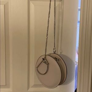 Pink round real leather purse w/ detachable chain